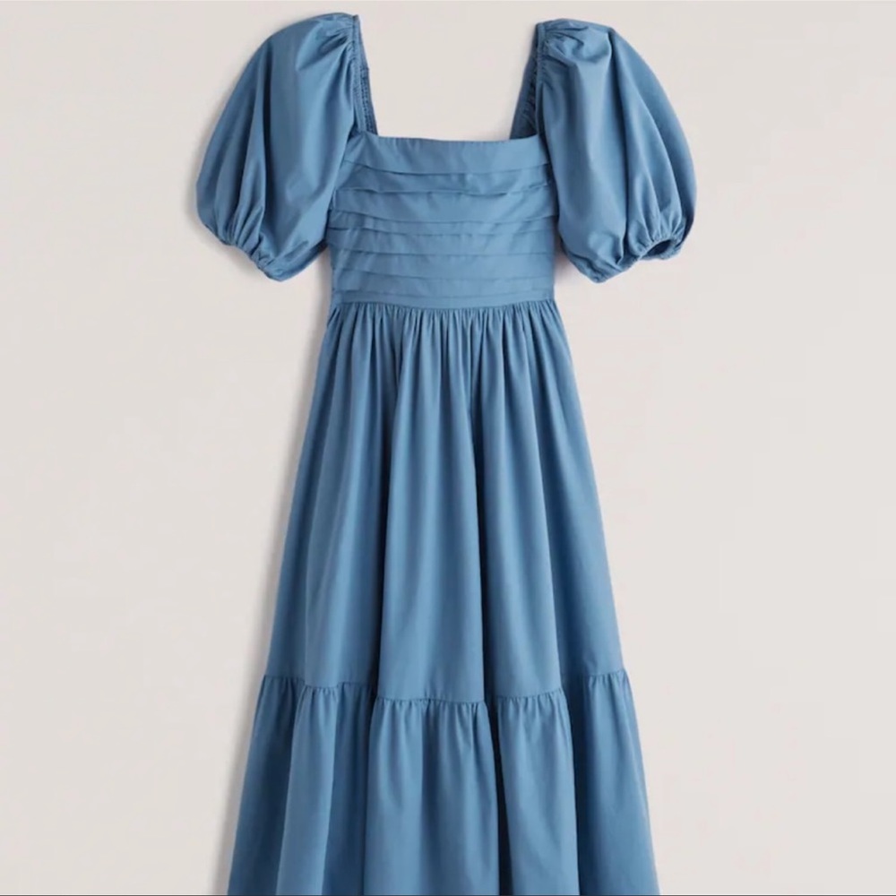 Abercrombie Ruched Puff Sleeve Poplin Midi Dress XL